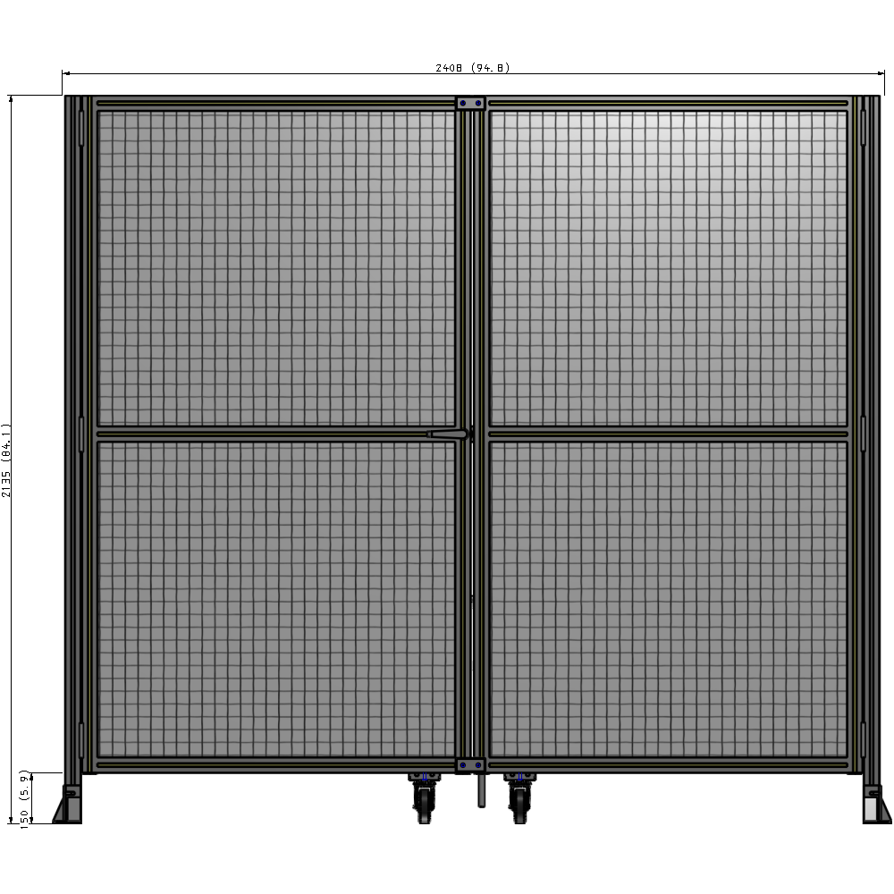 J8-2135-2400-0150-TYMTA DOUBLE PANEL, DOUBLE DOOR-FRAME W/O HEADER-HANDLE ON LEFT 2135MM X 2400MM  1" MESH, ASSEMBLED