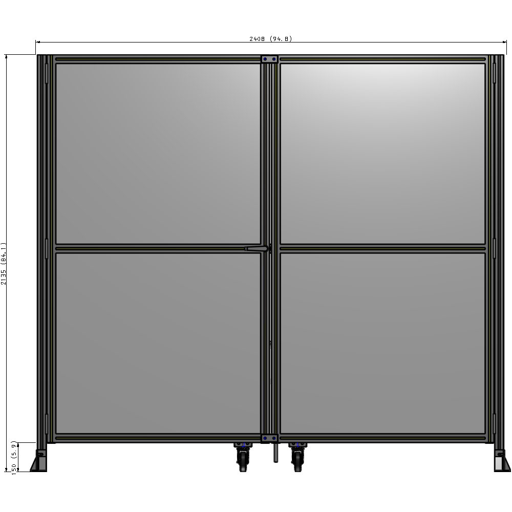 J8-2135-2400-0150-TYPTA DOUBLE PANEL, DOUBLE DOOR-FRAME W/O HEADER-HANDLE ON LEFT 2135MM X 2400MM  1/4" POLYCARB, ASSEMBLED