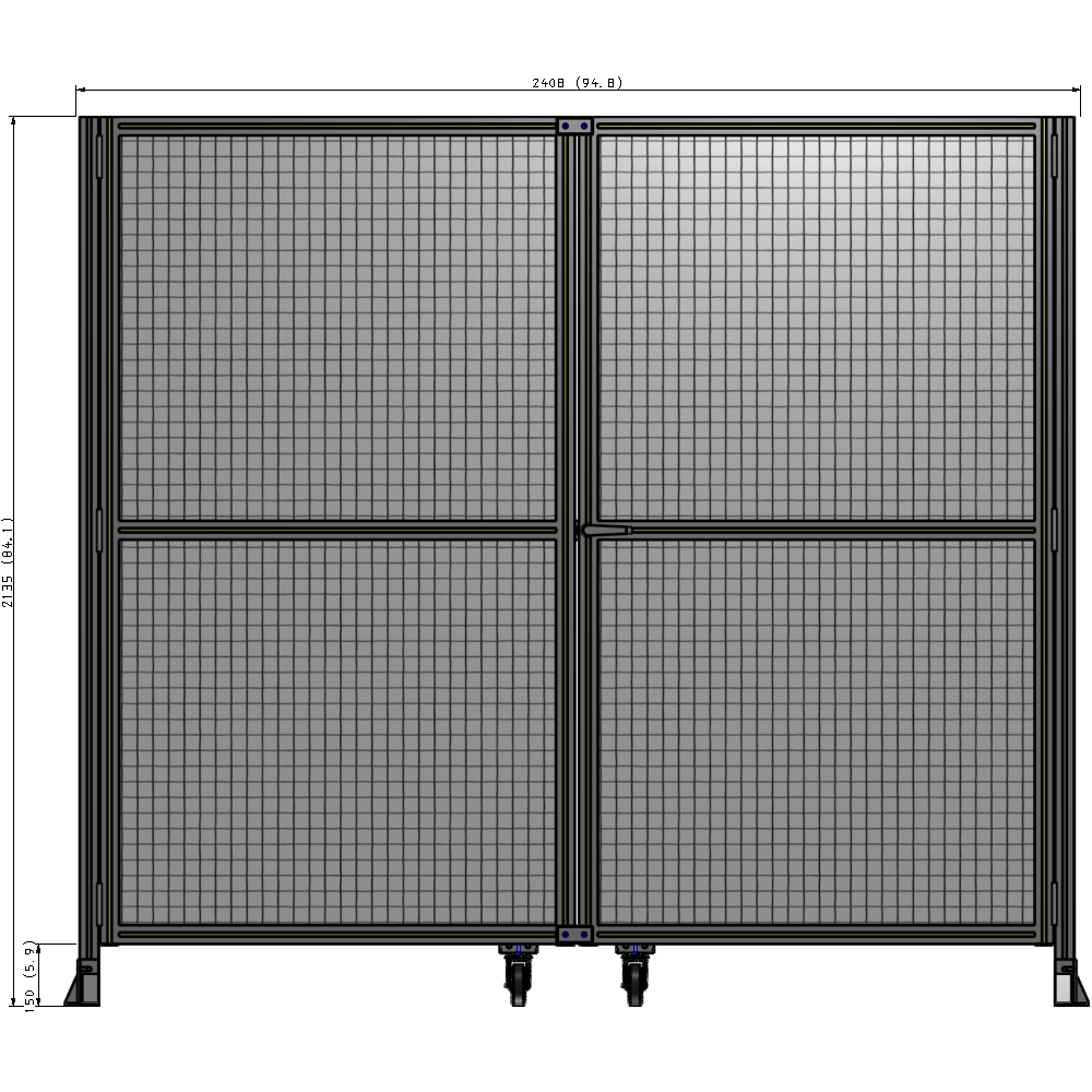 J8-2135-2400-0150-UYMTK DOUBLE PANEL, DOUBLE DOOR-FRAME W/O HEADER-HANDLE RIGHT 2135MM X 2400MM  1" MESH, AS A KIT