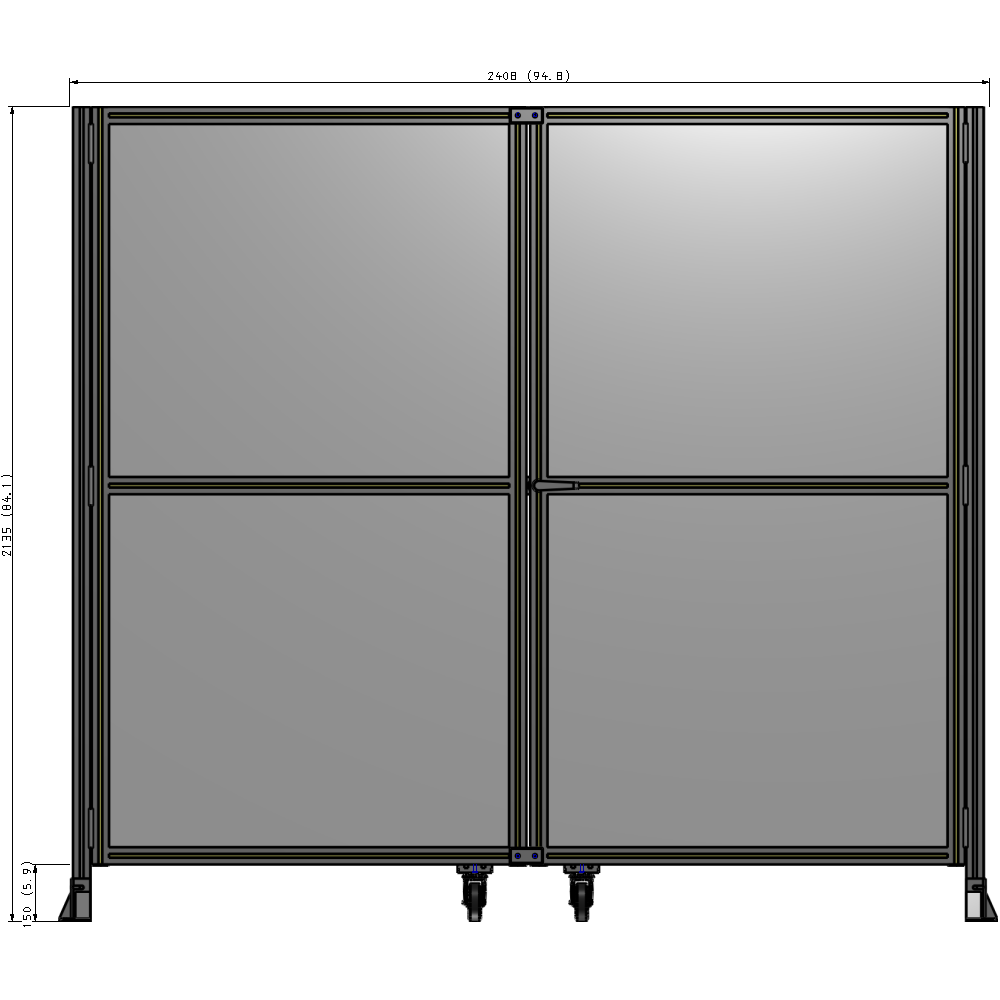 J8-2135-2400-0150-UYPTA DOUBLE PANEL, DOUBLE DOOR-FRAME W/O HEADER-HANDLE RIGHT 2135MM X 2400MM  1/4" POLYCARB, ASSEMBLED