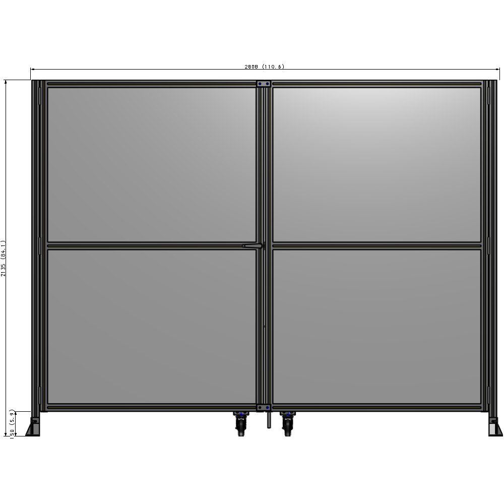 J8-2135-2800-0150-TYPTA DOUBLE PANEL, DOUBLE DOOR-FRAME W/O HEADER-HANDLE ON LEFT 2135MM X 2800MM  1/4" POLYCARB, ASSEMBLED