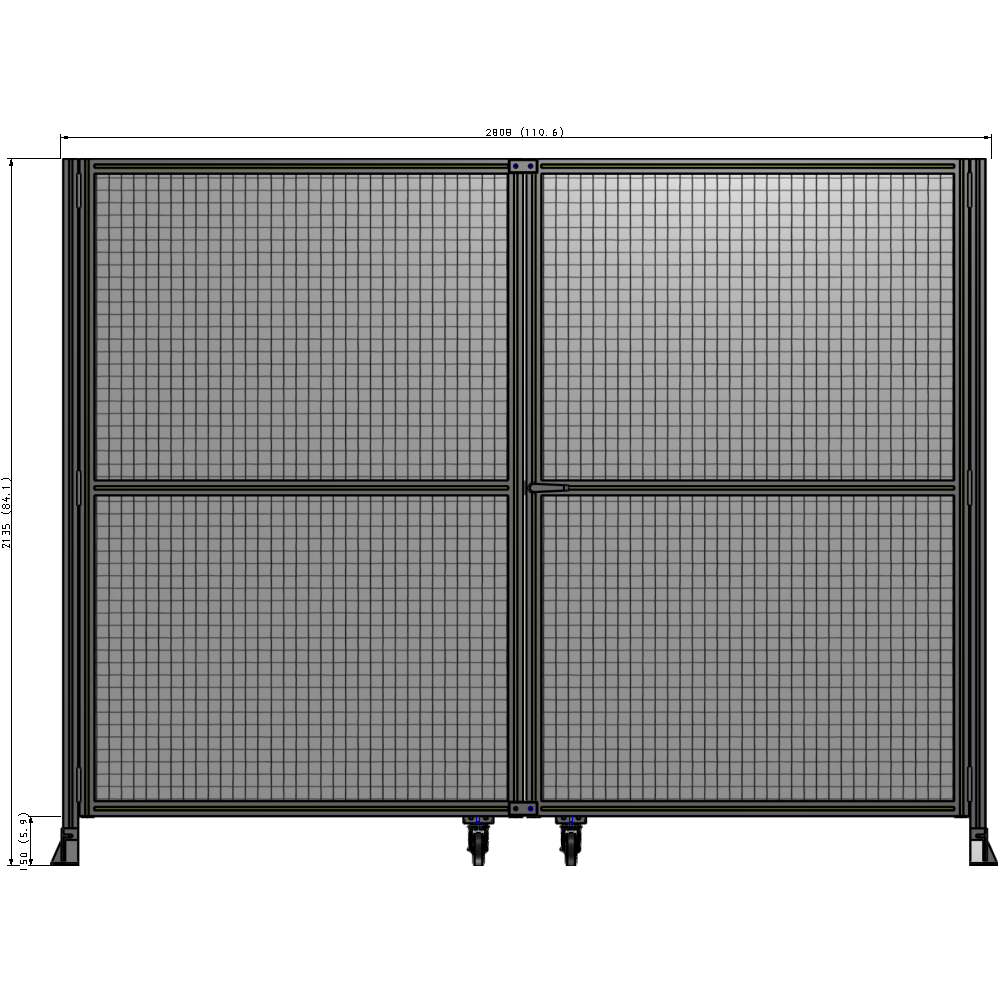 J8-2135-2800-0150-UYMTK DOUBLE PANEL, DOUBLE DOOR-FRAME W/O HEADER-HANDLE RIGHT 2135MM X 2800MM  1" MESH, AS A KIT