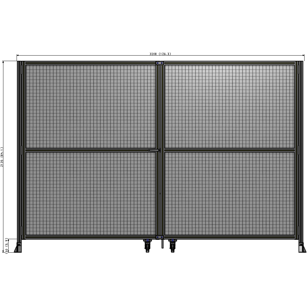 J8-2135-3200-0150-TYMTA DOUBLE PANEL, DOUBLE DOOR-FRAME W/O HEADER-HANDLE ON LEFT 2135MM X 3200MM  1" MESH, ASSEMBLED
