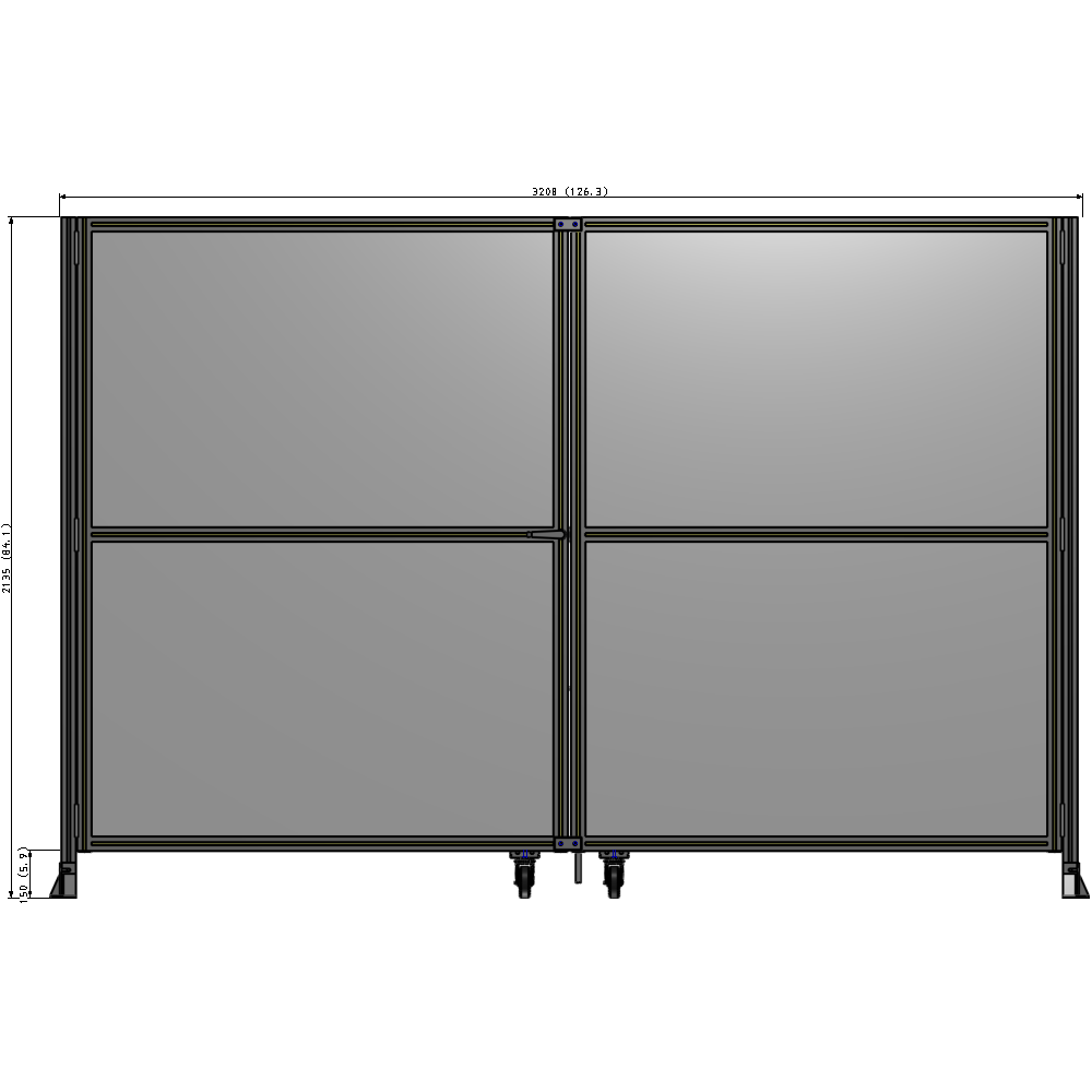 J8-2135-3200-0150-TYPTK DOUBLE PANEL, DOUBLE DOOR-FRAME W/O HEADER-HANDLE ON LEFT 2135MM X 3200MM  1/4" POLYCARB, AS A KIT