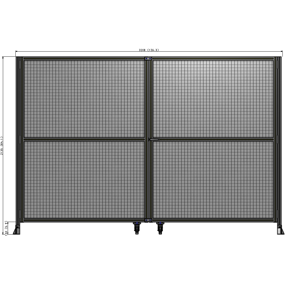 J8-2135-3200-0150-UYMTA DOUBLE PANEL, DOUBLE DOOR-FRAME W/O HEADER-HANDLE RIGHT 2135MM X 3200MM  1" MESH, ASSEMBLED