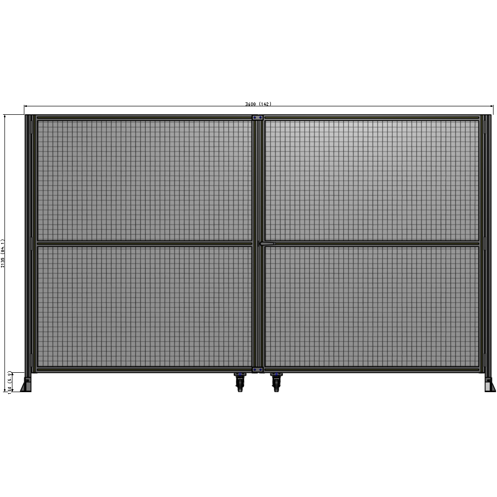 J8-2135-3600-0150-UYMTA DOUBLE PANEL, DOUBLE DOOR-FRAME W/O HEADER-HANDLE RIGHT 2135MM X 3600MM  1" MESH, ASSEMBLED