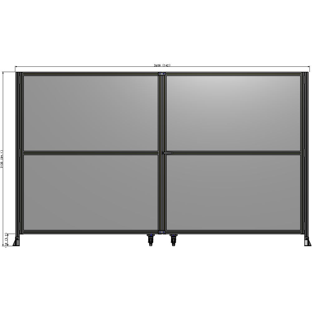 J8-2135-3600-0150-UYPTA DOUBLE PANEL, DOUBLE DOOR-FRAME W/O HEADER-HANDLE RIGHT 2135MM X 3600MM  1/4" POLYCARB, ASSEMBLED