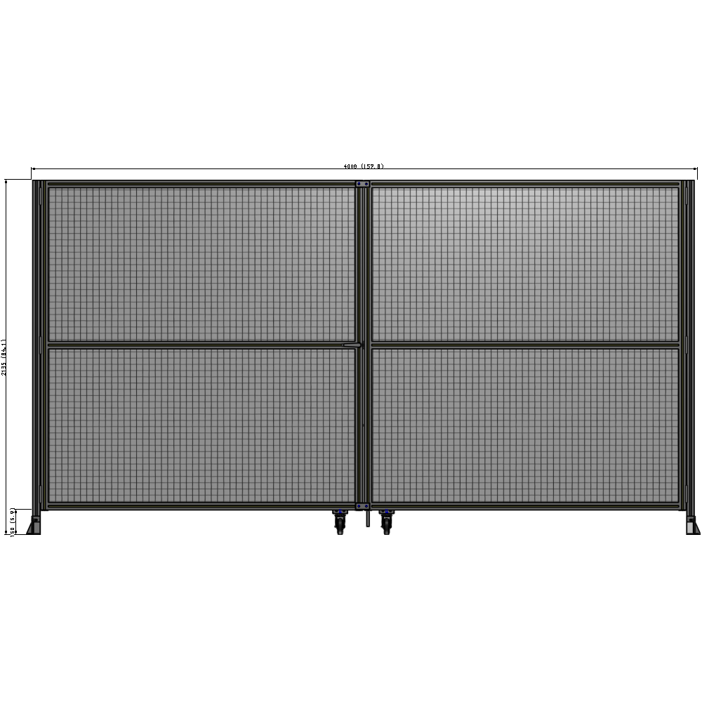 J8-2135-4000-0150-TYMTA DOUBLE PANEL, DOUBLE DOOR-FRAME W/O HEADER-HANDLE ON LEFT 2135MM X 4000MM  1" MESH, ASSEMBLED