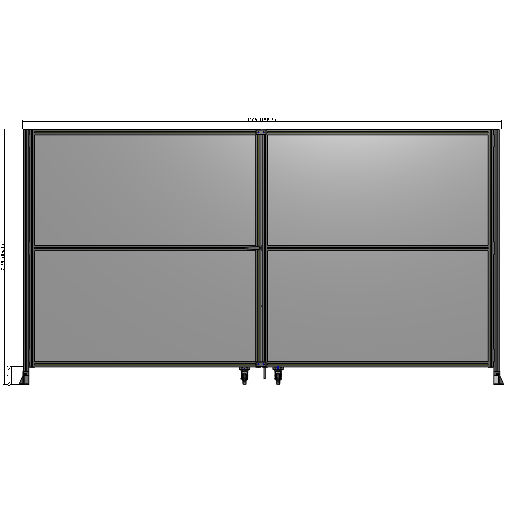 J8-2135-4000-0150-TYPTA DOUBLE PANEL, DOUBLE DOOR-FRAME W/O HEADER-HANDLE ON LEFT 2135MM X 4000MM  1/4" POLYCARB, ASSEMBLED