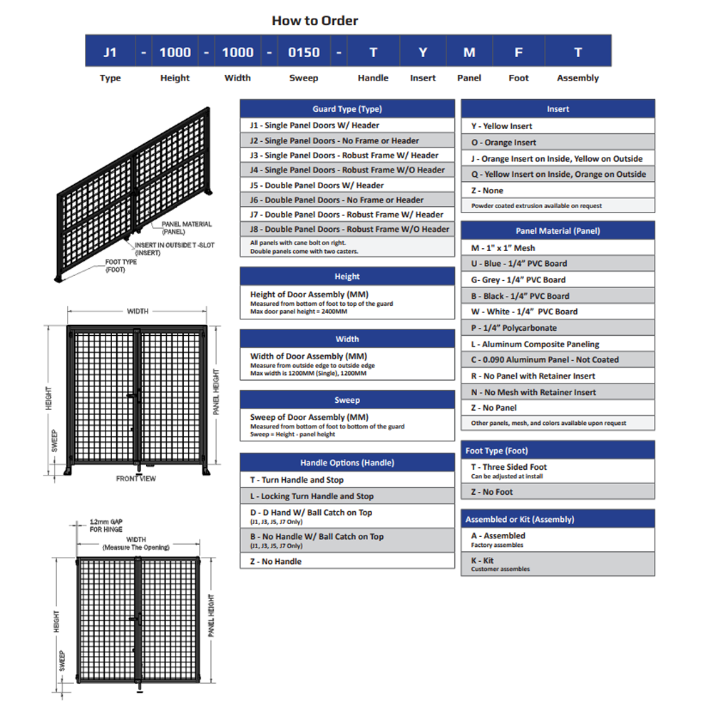 J8-2400-4000-0150-TYMTK DOUBLE PANEL, DOUBLE DOOR-FRAME W/O HEADER-HANDLE ON LEFT 2400MM X 4000MM 1" MESH, AS A KIT