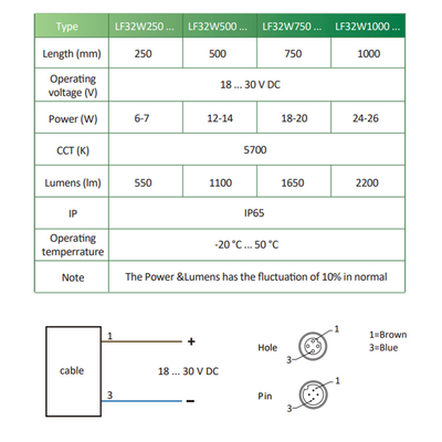 LF32W1000 MACHINE LIGHTS, 25 W, 5700 K DAYLIGHT WHITE, TRANSPARENT GLASS, 82°, 2200 LM, 24 V AC/DC, M12 PLUG 4-PIN, -20  … +50 °C, IP65