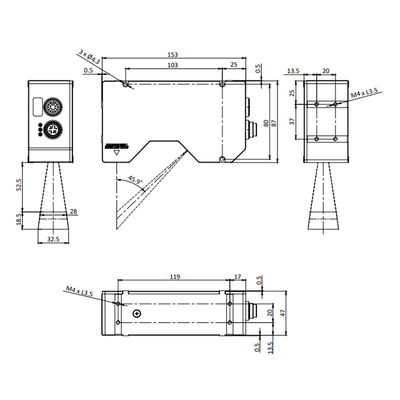 LVM2420 ELCO 3D SENSOR LVM24 SERIES, INT CPU, UP TO 8 SENSORS W/ C800, RANGE 52.5 - 71MM, FOV 28 - 32.5MM, ENC TRIG/2DO/RS485, PROFINET/ModbusTCP