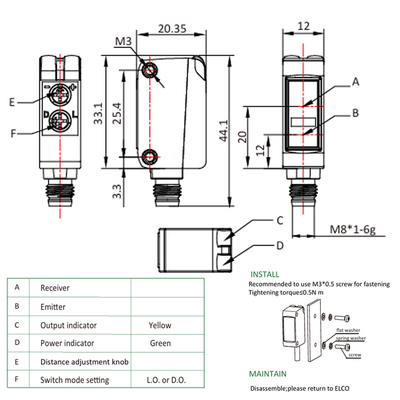 OS10S-RPCP6Q8/AP ELCO POLARIZED RETRO-REFLECTIVE SENSOR OS10S-SERIES, RED BEAM, OR:3M, PNP, LO/DO, 10 TO 30VDC, -20 TO 60 DEG C, SW FRQ:800HZ, IP67, M8 4-PIN