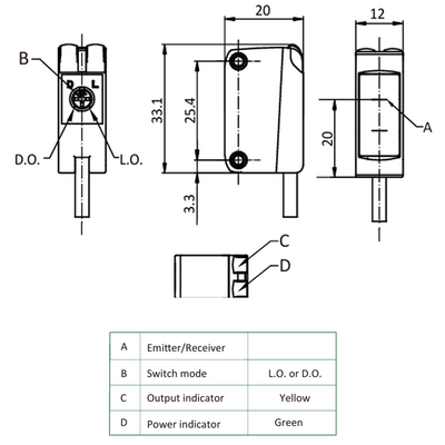 OS10S-S6 ELCO PHOTOELECT SENSOR, OS10S-SERIES, OPPOSED EMITTER, RED BEAM, OR:10 M, 10TO30VDC, -20TO60 DEG C, CABLE 2M