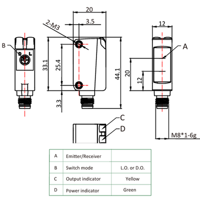 OS10S-S6Q8 ELCO PHOTOELECT SENSOR, OS10S-SERIES, OPPOSED, EMITTER, RED BEAM, OR:10 M, 10TO30VDC, -20TO60 DEG C, M8 4-PIN