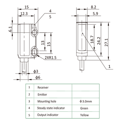 OS22-S6 ELCO PHOTOELECT SENSORS, OS22-SERIES, OPPOSED, EMITTER, RED BEAM, OR:1 M, 10TO30VDC, -10TO50 DEG C, CABLE 2M