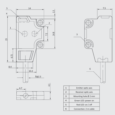 OS4-AK15LP6 ELCO PHOTOELECT SENSOR, OS4-SERIES, DIFF FIXED BGS, RED BEAM, OR:4-15MM, PNP, LO, -10TO55 DEG C, SW FRQ:800HZ, CABLE 2M