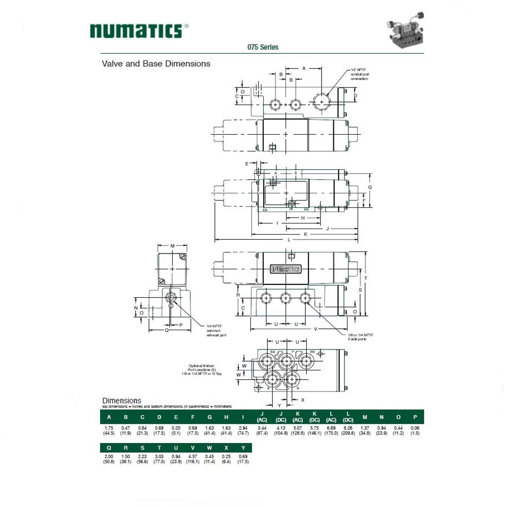 072SA43AM000061 NUMATICS/AVENTICS SOLENOID VALVE/BASE<BR>075 SERIES 4/2 SPR RTN 24VDC 1/4" NPT