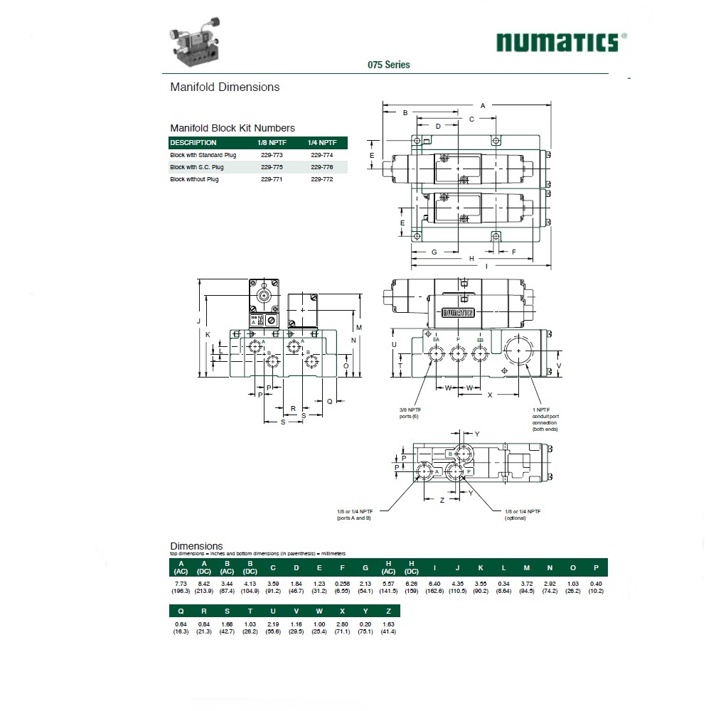 072SS615M000061 NUMATICS/AVENTICS SOLENOID VALVE/MANIFOLD<BR>075 SERIES 4/3 CLOSED CTR 24VDC 1/4" NPT