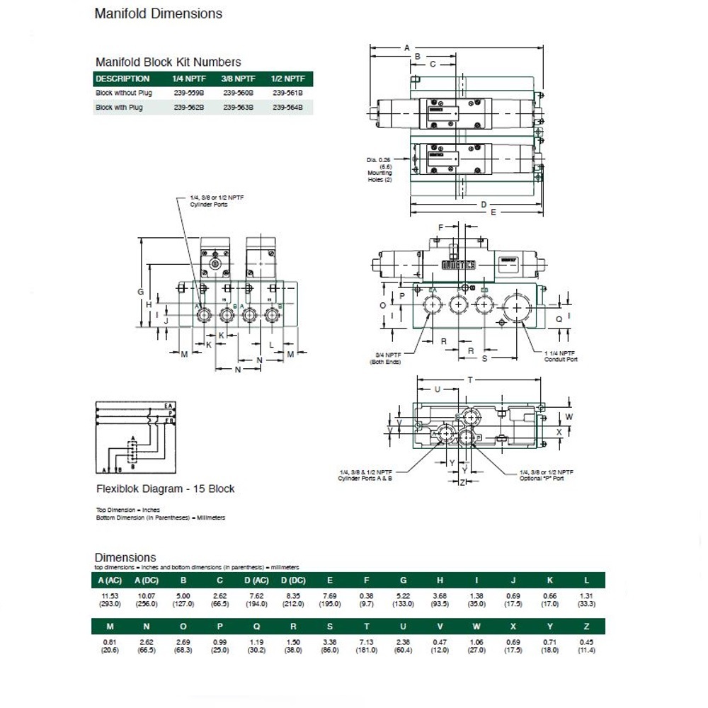 239-561 NUMATICS/AVENTICS MANIFOLD BLOCK<BR>125 SERIES 1/2" NPT S/B PORTS NO PLUG (15/25)