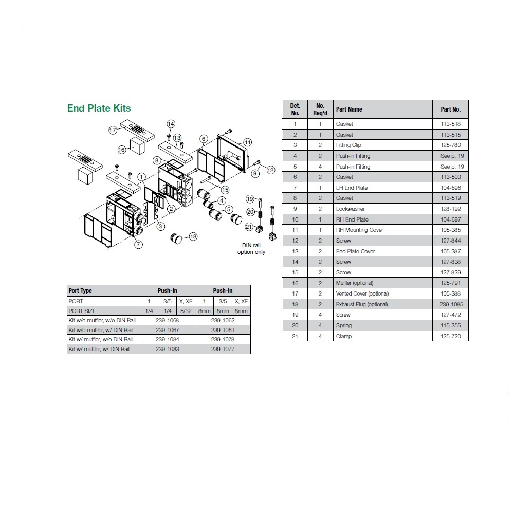 239-1078 NUMATICS/AVENTICS END PLATE KIT<BR>2002 SERIES 8MM TUBE W/MUFFLERS