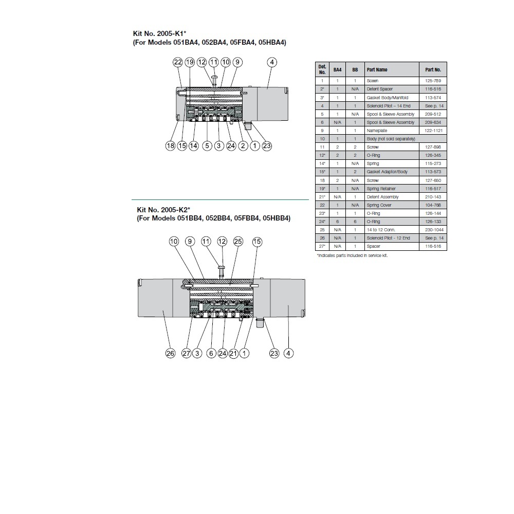 2005-K1 NUMATICS/AVENTICS VALVE REPAIR KIT<BR>2005 SERIES (BA4) SPRING RETURN