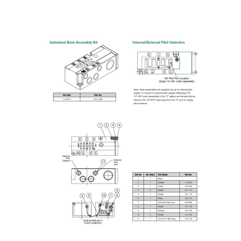 203-1266 NUMATICS/AVENTICS VALVE BASE<BR>2005 SERIES 1/4" NPT SIDE PORTS (3A/3C)