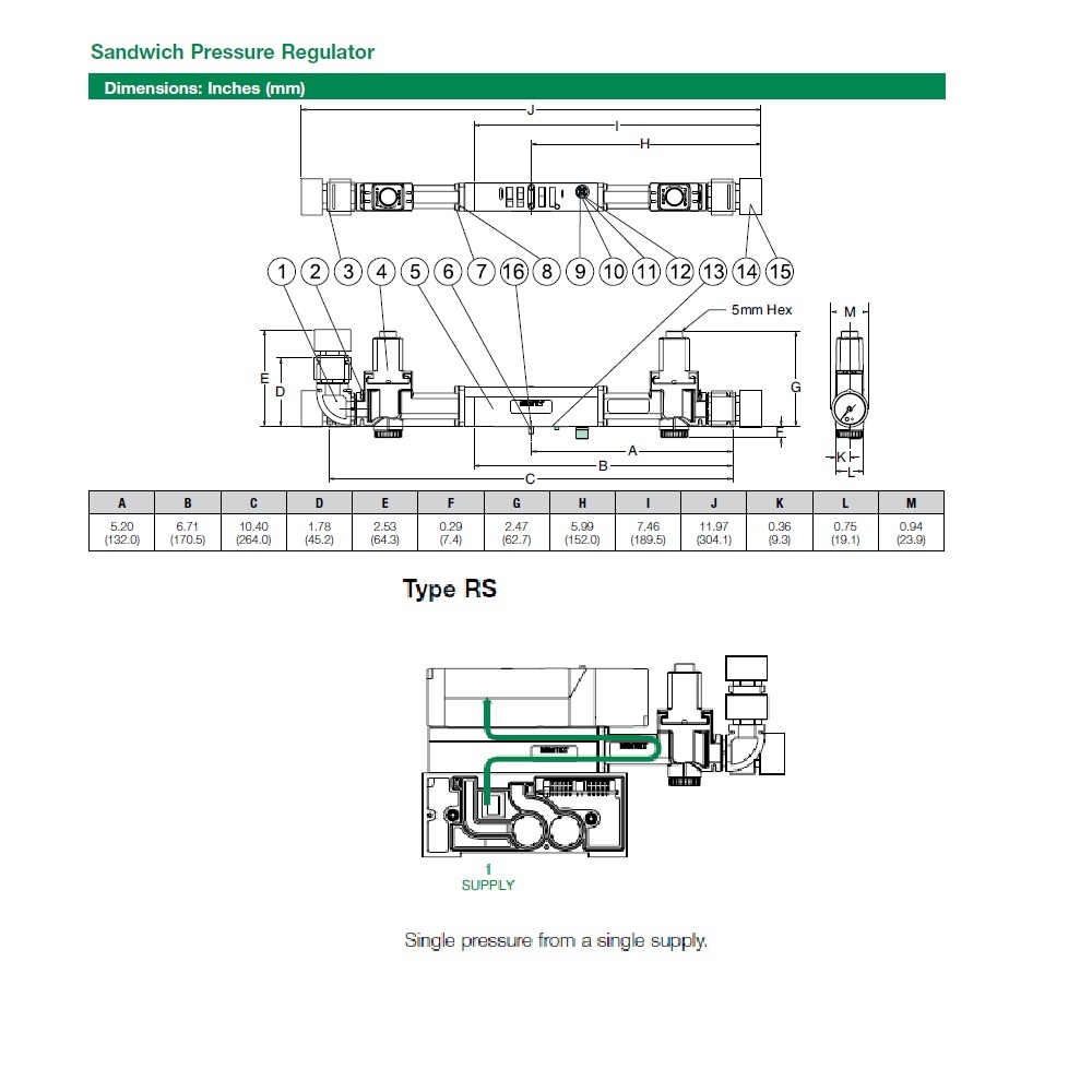 051RS100JP12H00 NUMATICS/AVENTICS SANDWICH REGULATOR<BR>2005 SERIES SGL PR 10-130PSI, NO GAUGE