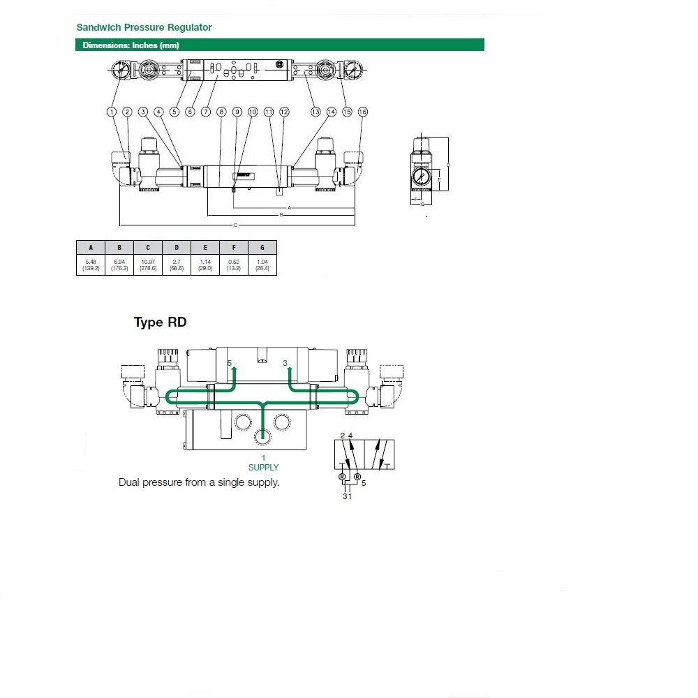 122RD400J000000 NUMATICS/AVENTICS SANDWICH REGULATOR<BR>2012 SERIES DUAL PR 5-60PSI