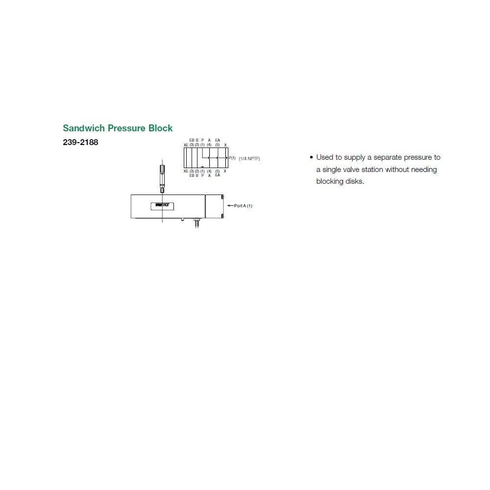 239-2188 NUMATICS/AVENTICS MANIFOLD PART<BR>2005 SERIES SANDWICH PRESSURE BLOCK 1/8" NPT