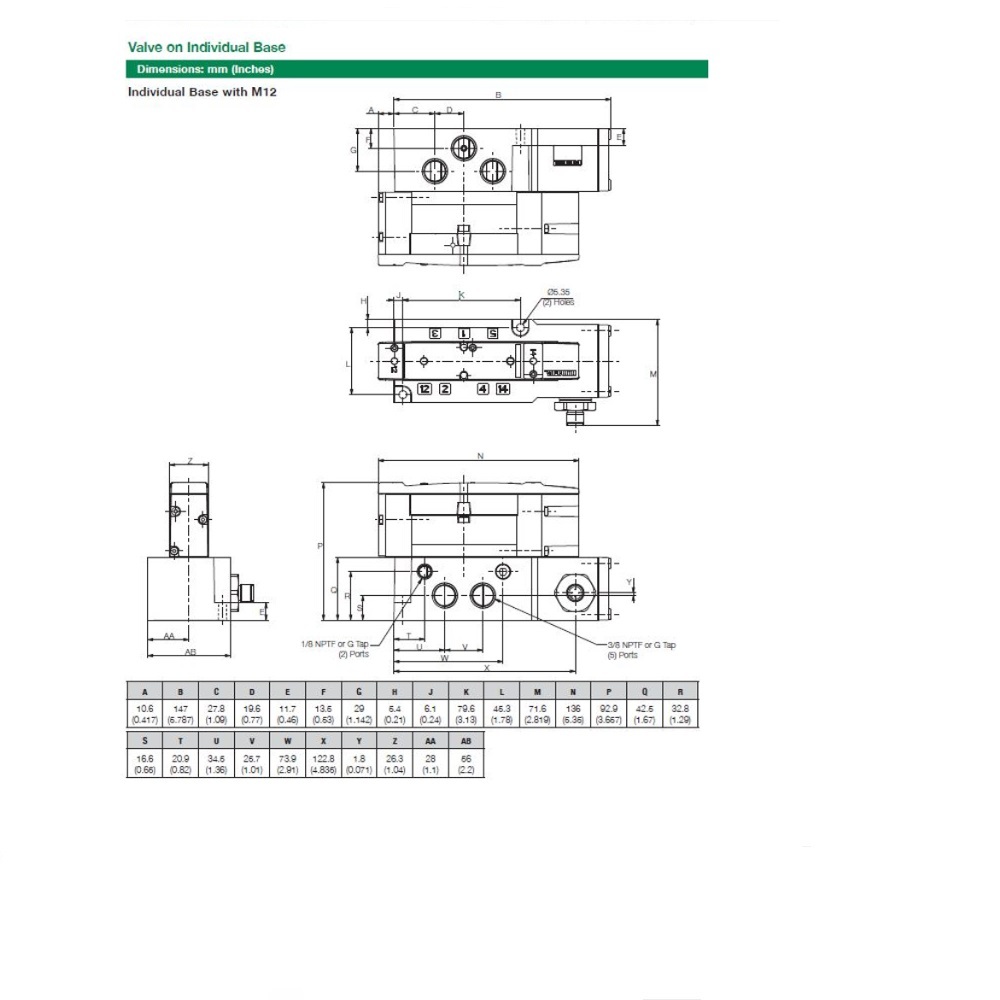 8503AA3A3M56Y20 NUMATICS/AVENTICS VALVE BASE<BR>503 SERIES 3/8" NPT SIDE PORTS (3A), 56Y OPT