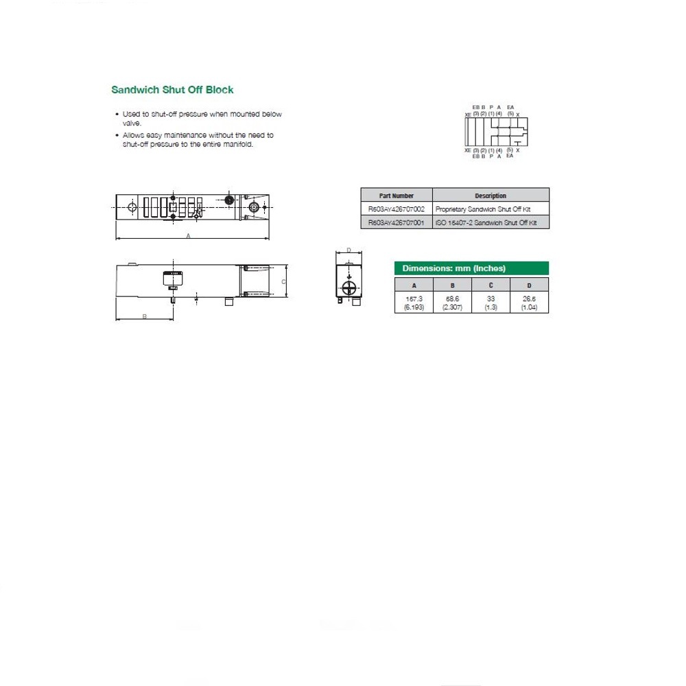 R503AY426707002 NUMATICS/AVENTICS SANDWICH SHUT OFF BLOCK<BR>503 SERIES (PTY)