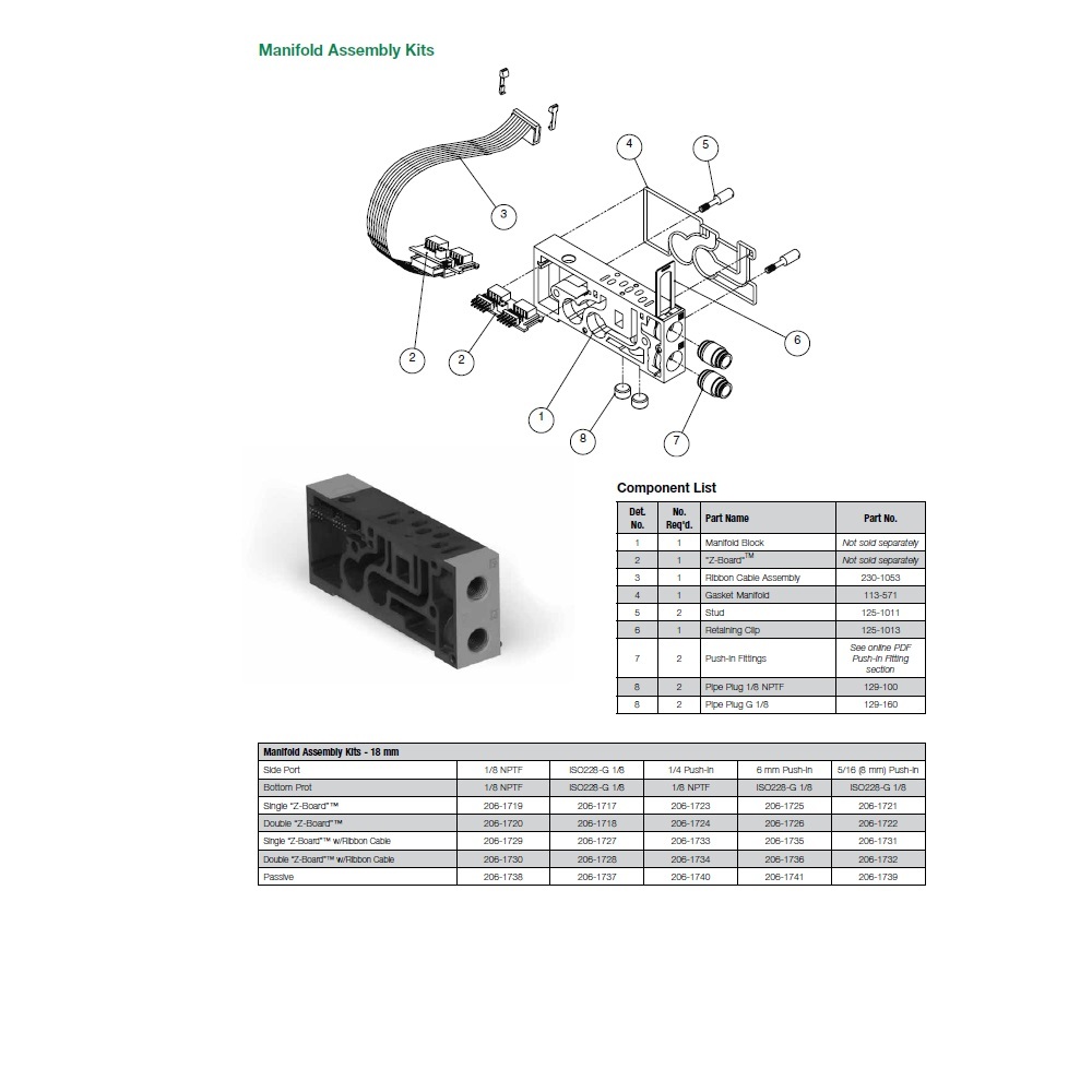 206-1728 NUMATICS/AVENTICS MANIFOLD BLOCK<BR>ISO 18MM SERIES 1/8" G S/B PORTS DZB W/RC (R2)