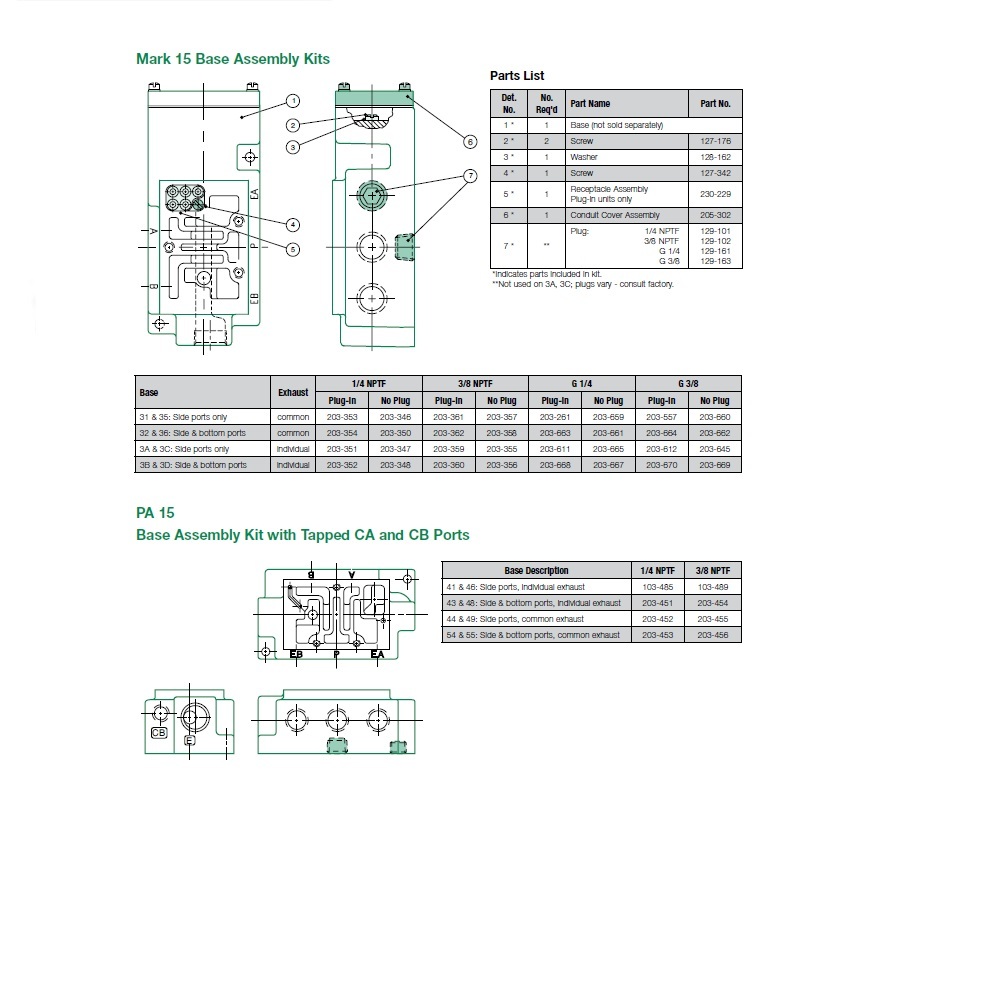 203-477 NUMATICS/AVENTICS VALVE BASE<BR>MK15 SERIES 3/8" NPT SIDE PORTS (31/35) W/15W OPT
