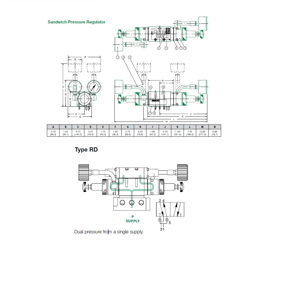 152RD100J000000 NUMATICS/AVENTICS SANDWICH REGULATOR<BR>MK15 SERIES DUAL PR 10-130PSI