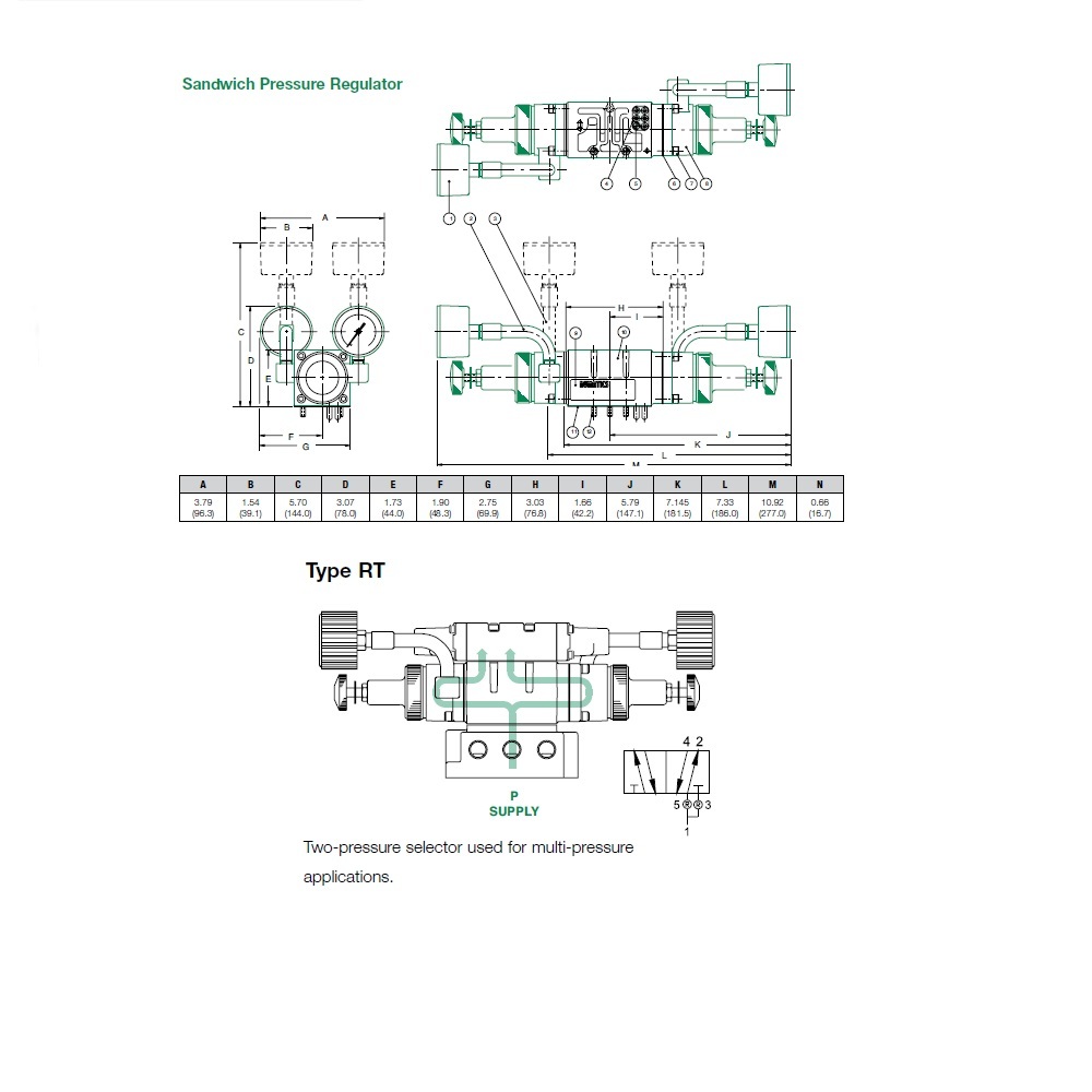 152RT100J016W00 NUMATICS/AVENTICS SANDWICH REGULATOR<BR>MK15 SERIES 2 PR SEL 10-130PSI, TFG