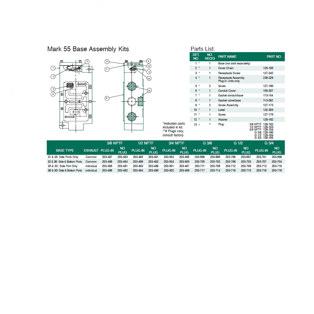 203-496 NUMATICS/AVENTICS VALVE BASE<BR>MK55,SPA55 SERIES 1/2" NPT S/B PORTS (32/36)