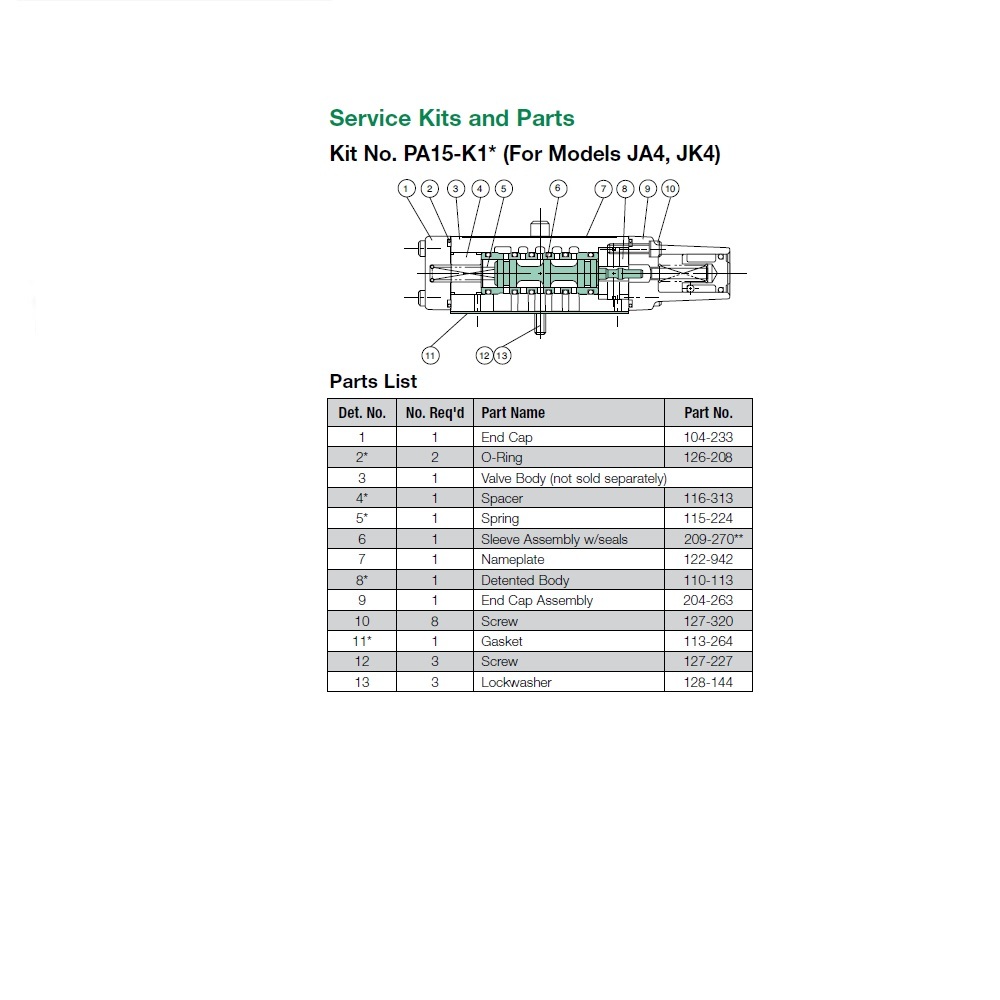 PA15-K1 NUMATICS/AVENTICS VALVE REPAIR KIT<BR>PA15 SERIES (JA4-JK4) SINGLE AIR PILOT