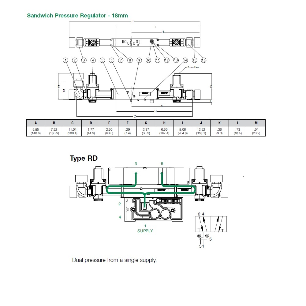 I51RD100J063D00 NUMATICS/AVENTICS SANDWICH REGULATOR<BR>ISO 18MM SERIES DUAL PR 10-130PSI, TFEG