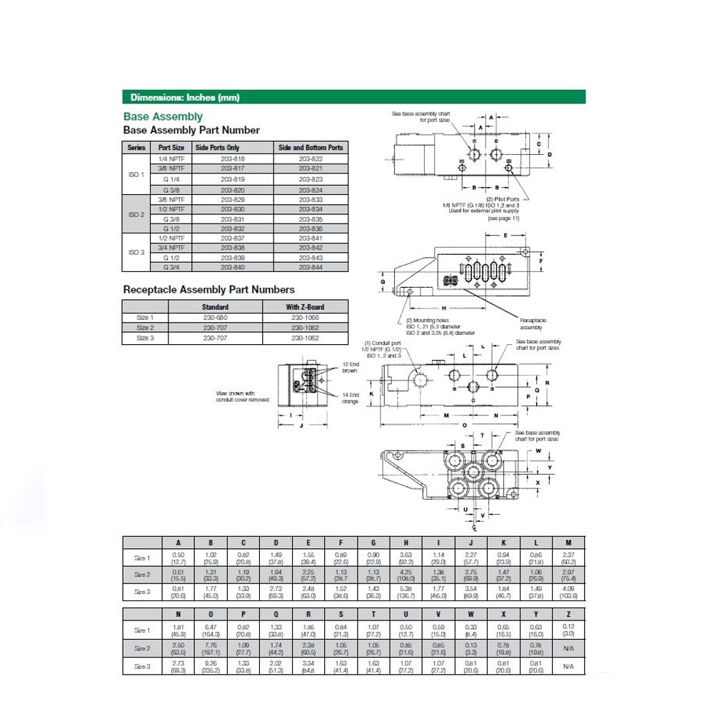 203-830 NUMATICS/AVENTICS VALVE BASE<BR>ISO2 SERIES 1/2" NPT SIDE PORTS (3A/3C)