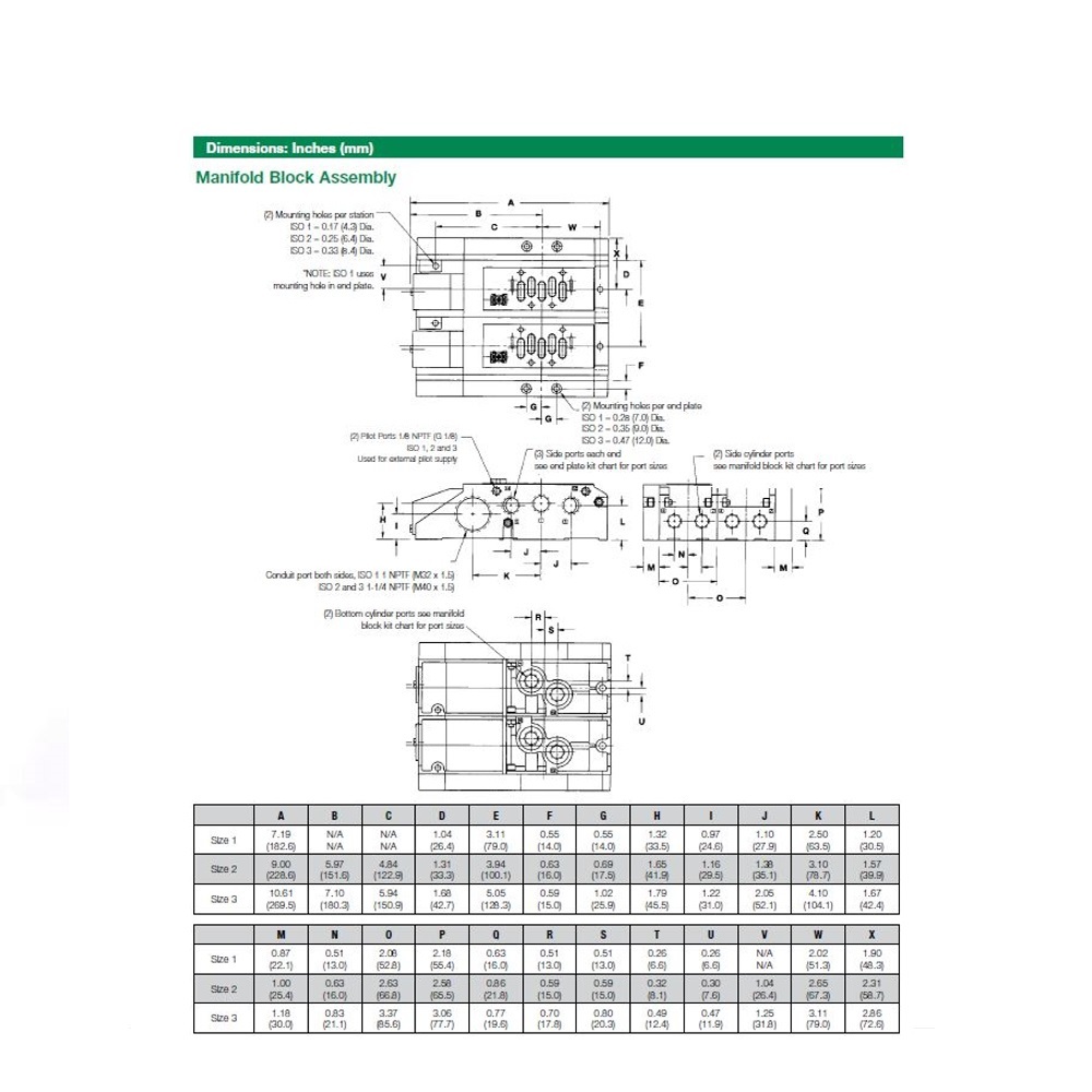 239-649 NUMATICS/AVENTICS MANIFOLD BLOCK<BR>ISO2 SERIES 3/8" G S/B PORTS (15/25)