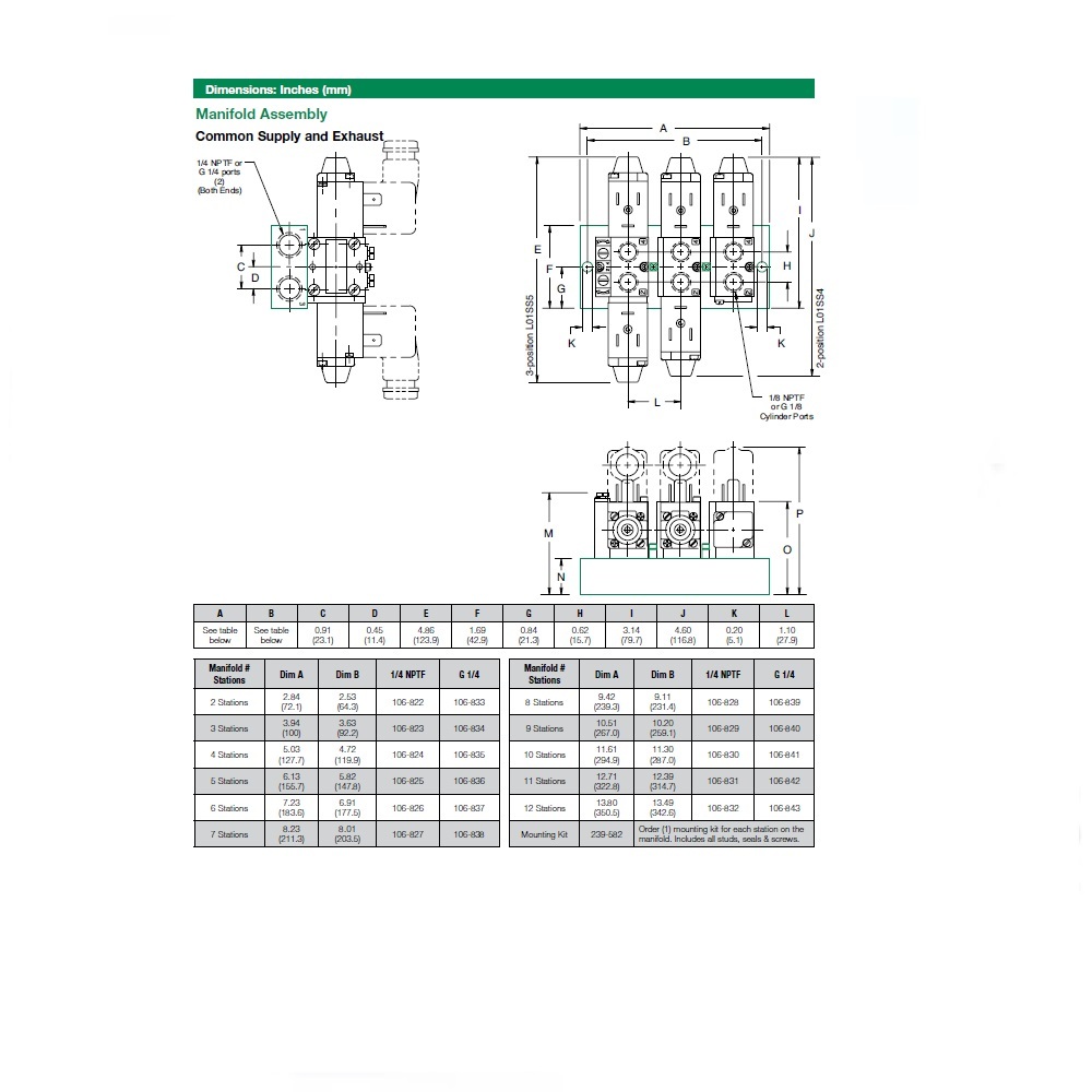 106-823 NUMATICS/AVENTICS MANIFOLD<BR>L01 SERIES 3 STATION 1/4" NPT