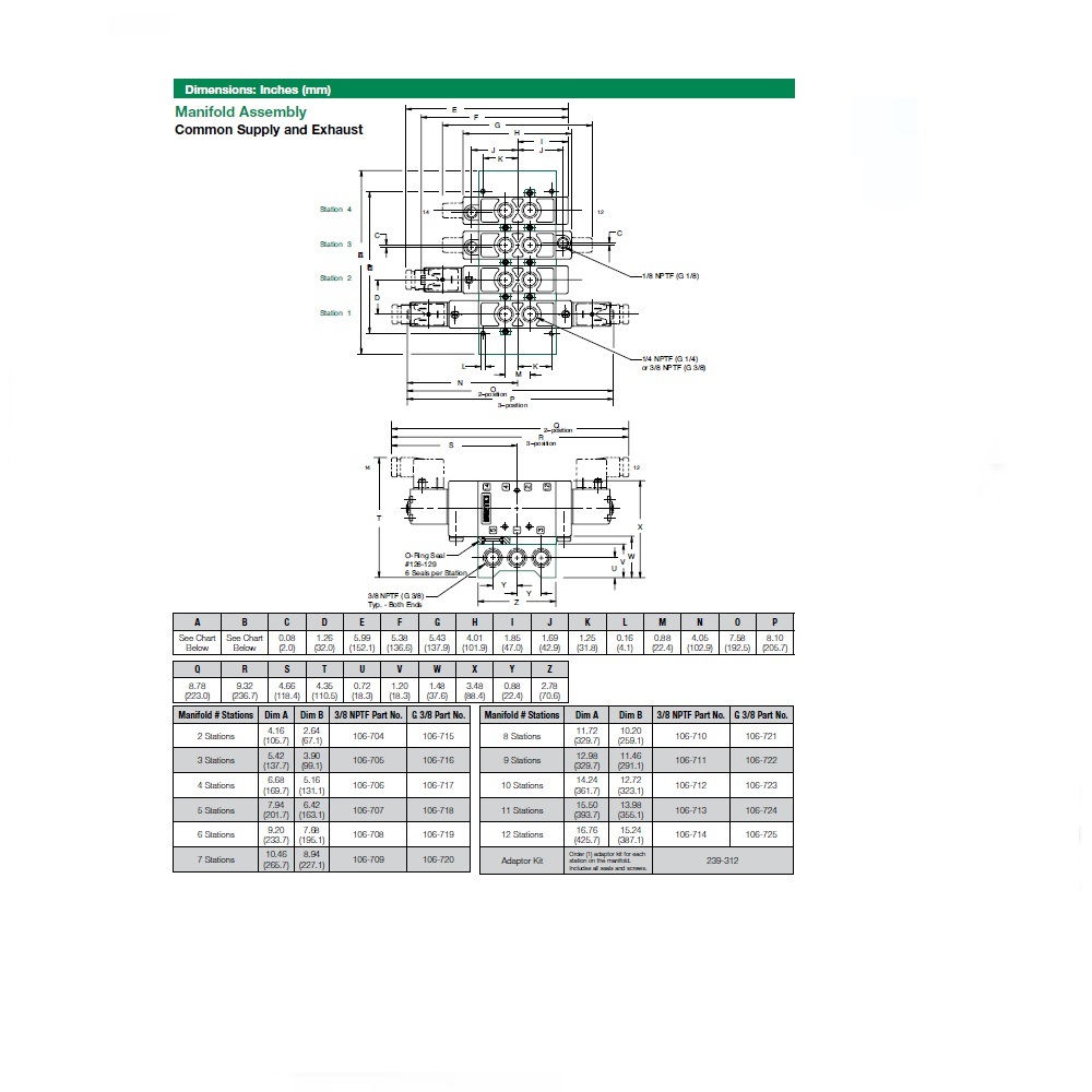 106-716 NUMATICS/AVENTICS MANIFOLD<BR>L2 SERIES 3 STATION 3/8" G