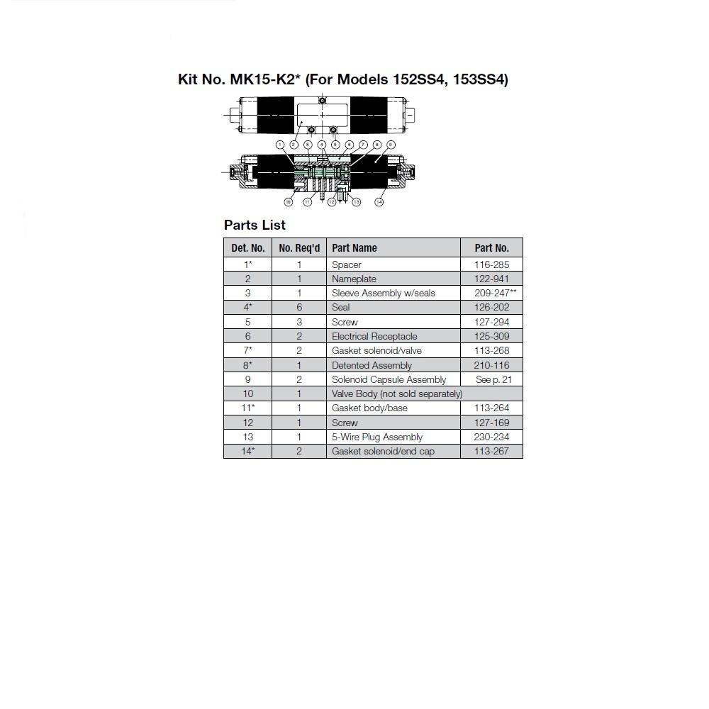 MK15-K2 NUMATICS/AVENTICS VALVE REPAIR KIT<BR>MK15 SERIES (SS4) DETENT