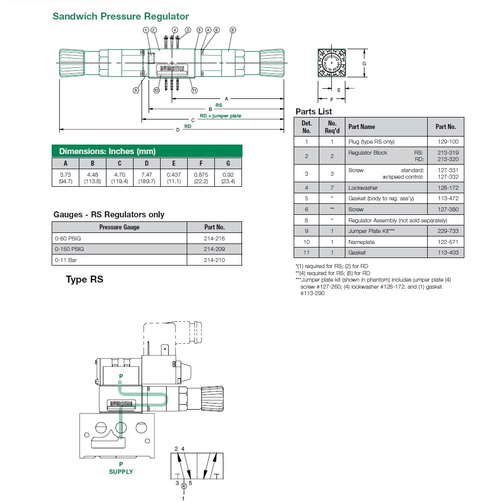 031RS702O000000 NUMATICS/AVENTICS SANDWICH REGULATOR<BR>MK3 SERIES SGL PR 0-100PSI, HW, LONG SCREWS