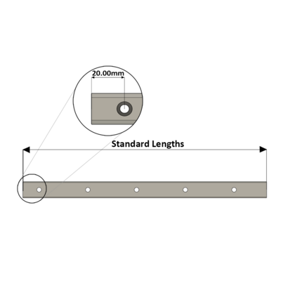 LSD25RLX280-S20-H-D AIRTAC LOW PROFILE RAIL<br>LSD 25MM SERIES, HIGH ACCURACY, 20MM END TO FIRST HOLE, CUT TO LENGTH OF 280MM