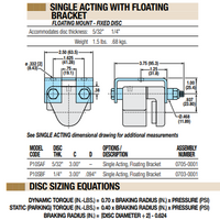07050001 TOLOMATIC PNEUMATIC CALIPER BRAKE, SINGLE ACTING, FLOATING MOUNT - FIXED DISC, 5/32" THICK, (P10SAF)