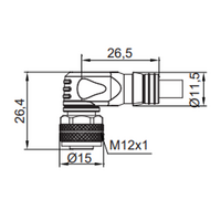 CBO12.4-25.32 ELCO SINGLE ENDED MICRO CABLE, 4 PIN M12 FEMALE ELBOW PVC BLACK 22 AWG 25M