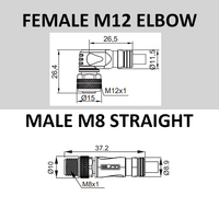 CBO12.3-2.23-C8.3/P ELCO DOUBLE ENDED PATCH CABLE 3 PIN M12 X M8 F/M ELB/STR 2M PUR YELLOW 24 AWG