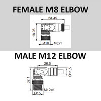 CBO8.3-5.22-CB12.3/P ELCO DOUBLE ENDED PATCH CABLE 3 PIN M8 X M12 F/M ELBOW 5M PUR BLACK 24 AWG
